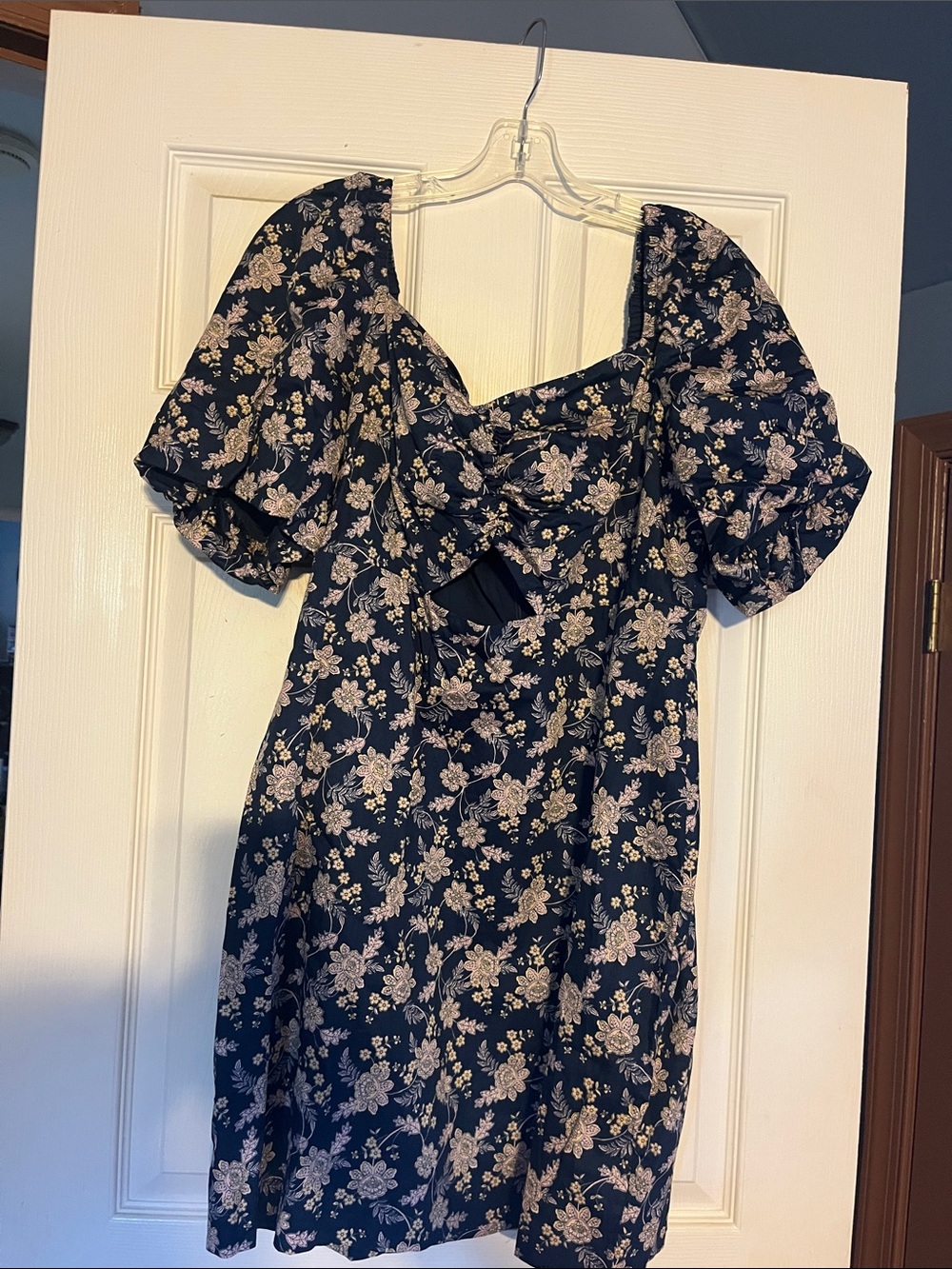 Boden Navy Floral Puff-Sleeve Mini Dress